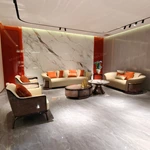 Curved Luxury Sofa Set with Diamond Quilted Craftsmanship, High-Gloss Natural Burl Wood Veneer & Gold Stainless Steel Accents